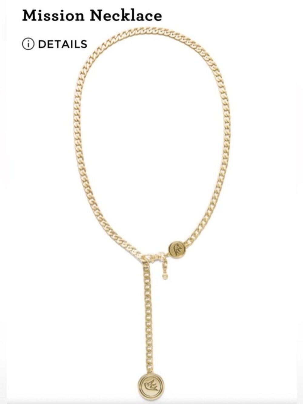 Cabi Mission Gold Curb Chain Necklace with Swallow Bird Medallion - Picture 6 of 6
